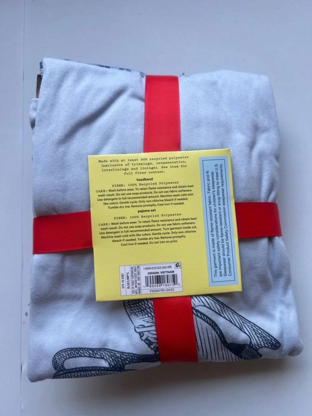 art class Light Blue Pajama Set with Red Ribbon Accent